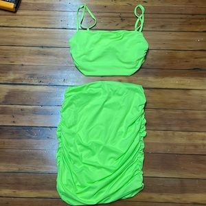 two piece set, yellow, ruffle